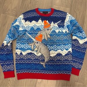 Blizzard Bay Winter Long Sleeve Festive Narwhal‎ Crewneck Sweater Size Large